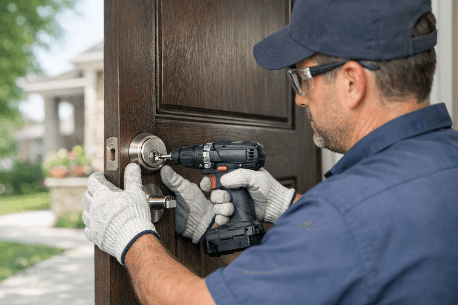 Locksmith installing a high-security deadbolt on a Berwyn, IL home