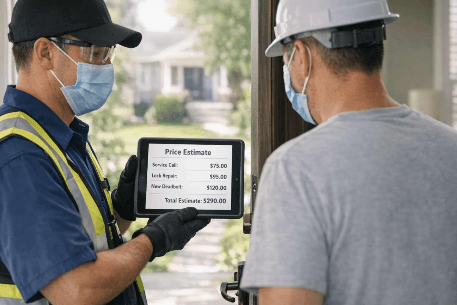 Locksmith showing a price estimate to a customer in Berwyn, IL